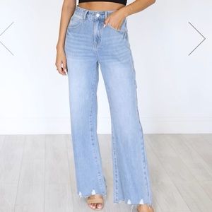Pink Lily High Rise Light Wash Flare Jeans
